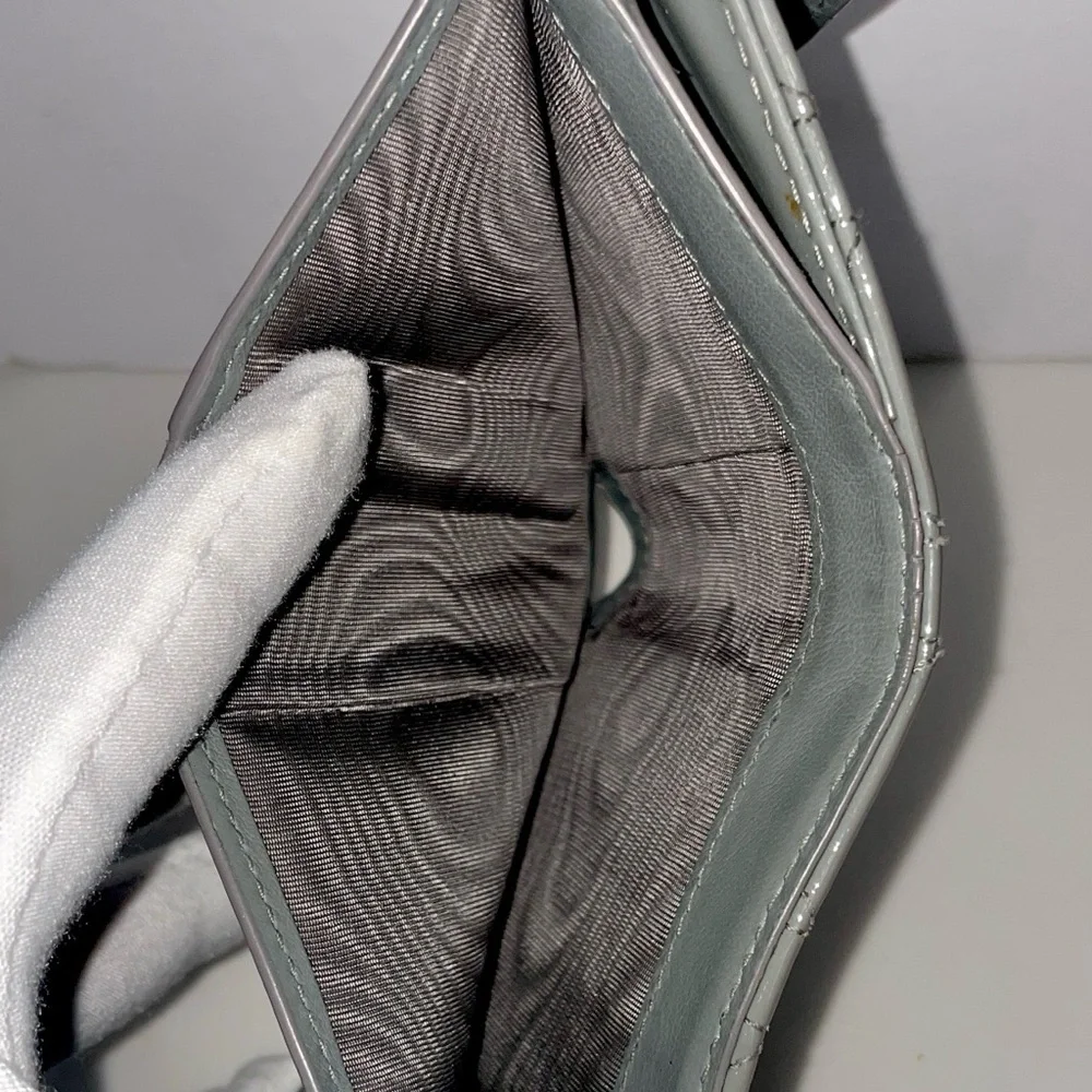 Auth CHRISTIAN DIOR Lady Dior Gray Trifold wallet  with Dior Charm